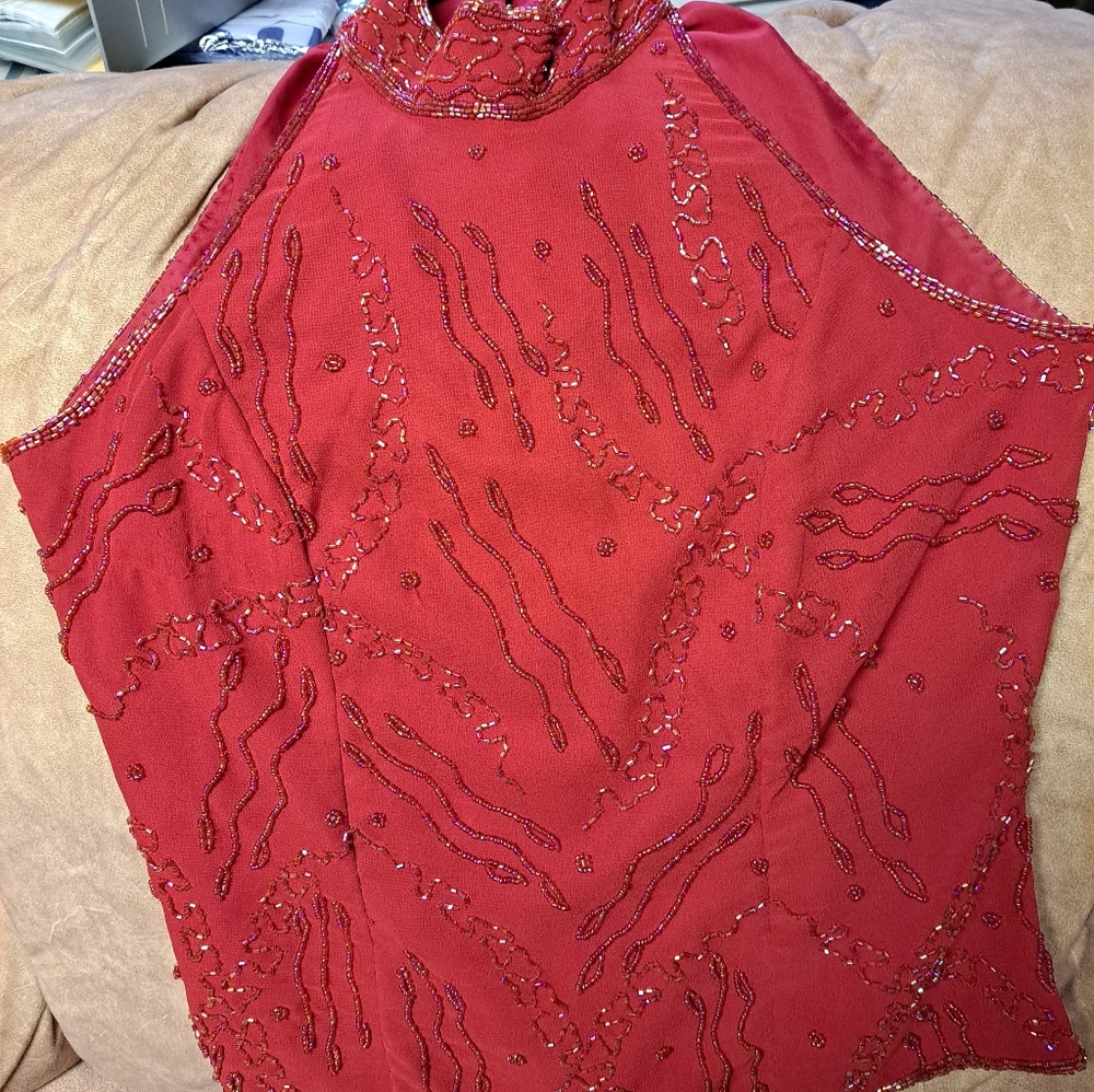 Mock Neck Beaded Top